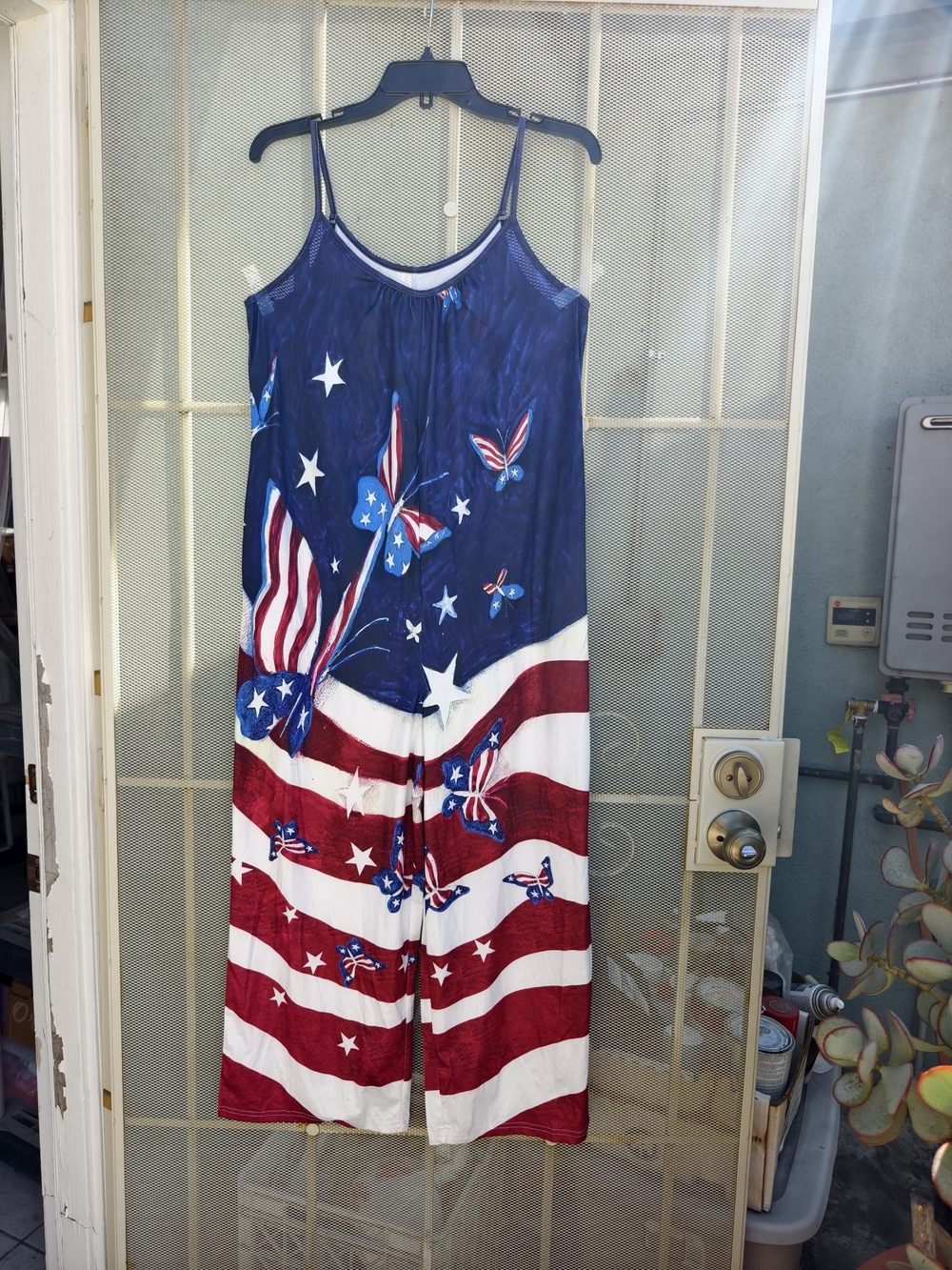 Women’s Patriotic Sleeveless Jumpsuit - Blue/Red/White